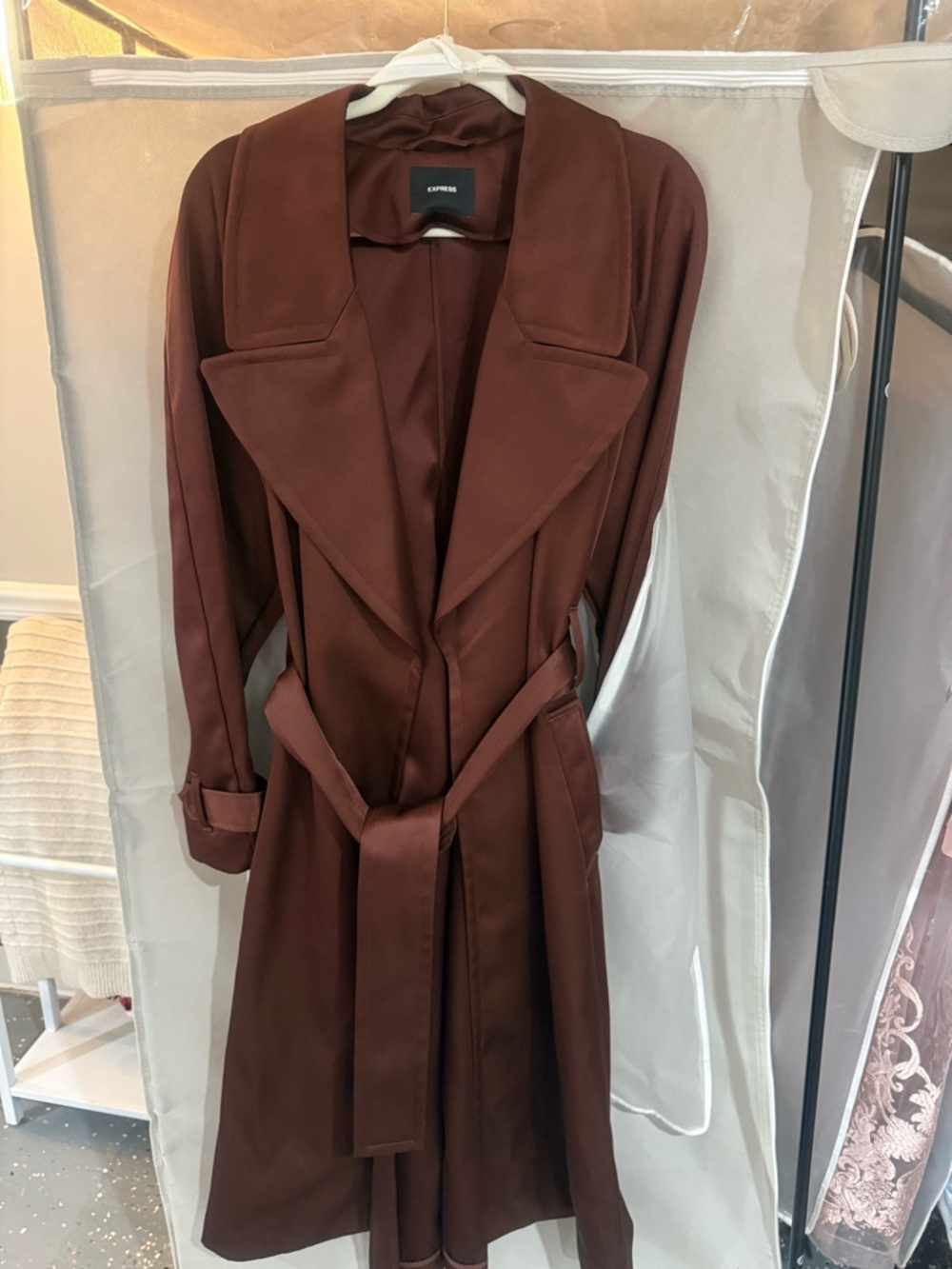 Express Women's Chocolate Brown Trench Coat with Self-Tie Belt